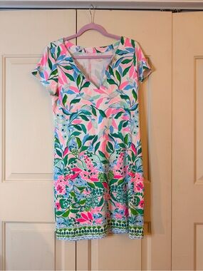Lilly Pulitzer Pink, Green & Blue Floral V-Neck Mini Dress
